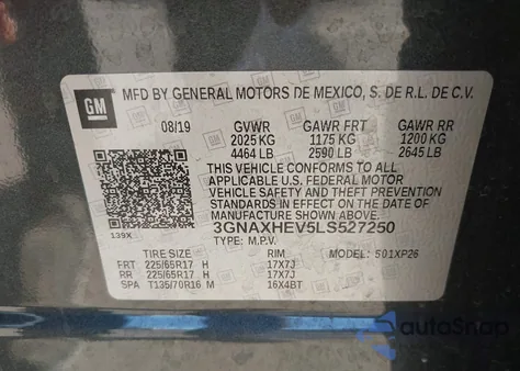 2020 Chevrolet Equinox Fwd Ls z USA, uszkodzony, nr VIN 3GNAXHEV5LS527250